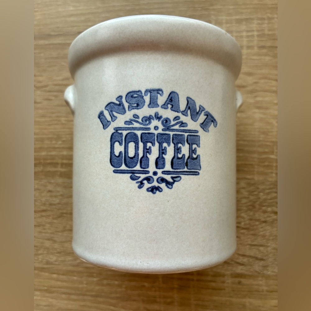 Pfaltzgraff Instant Coffee Canister - Ceramic Canister with Wooden Lid 💙🤍💙🤍